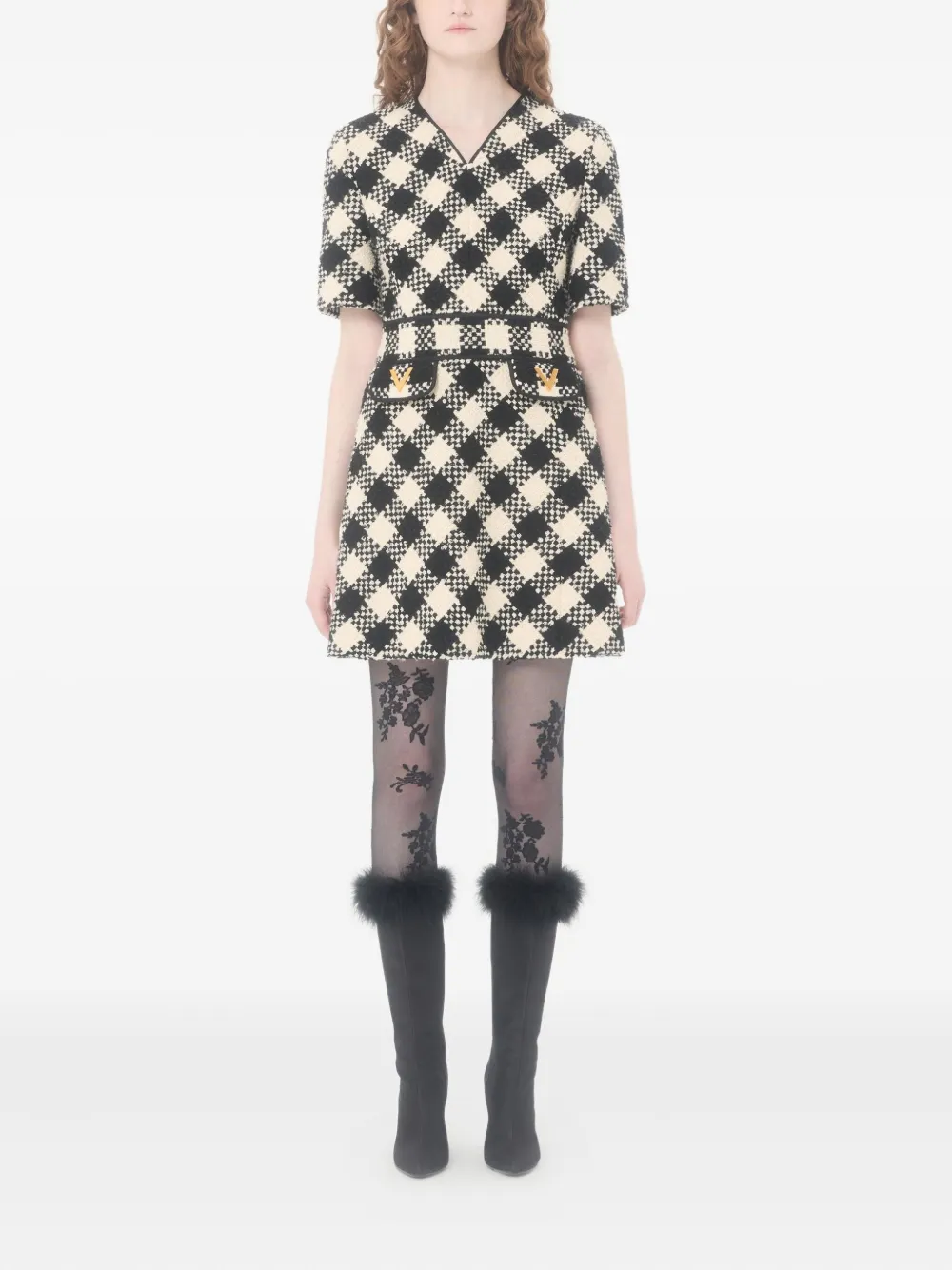 Valentino Garavani Damier tweed mini-jurk Zwart