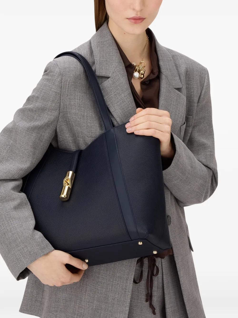 Furla large Goccia leather tote bag - Blauw