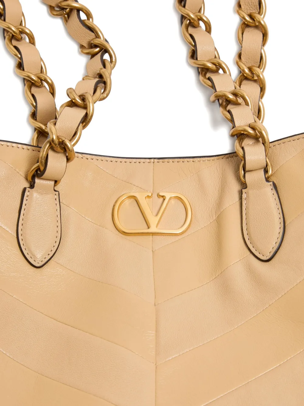 Valentino Small Lambskin Laseine Tote Bag In Neutral