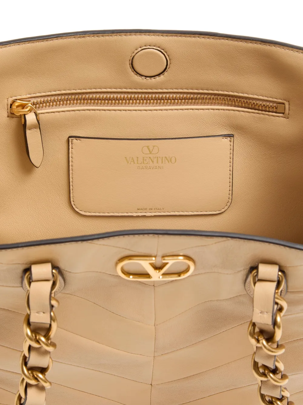 Valentino Small Lambskin Laseine Tote Bag In Neutral