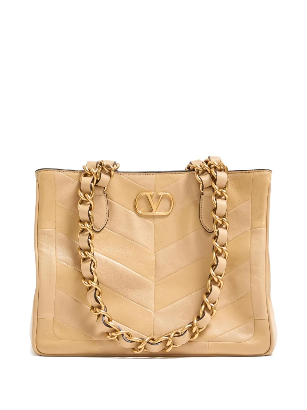 Valentino Small Lambskin Laseine Tote Bag In Neutral