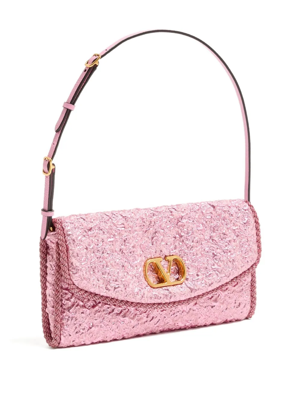 Valentino Metallic Vain Soft Clutch Bag In Pink