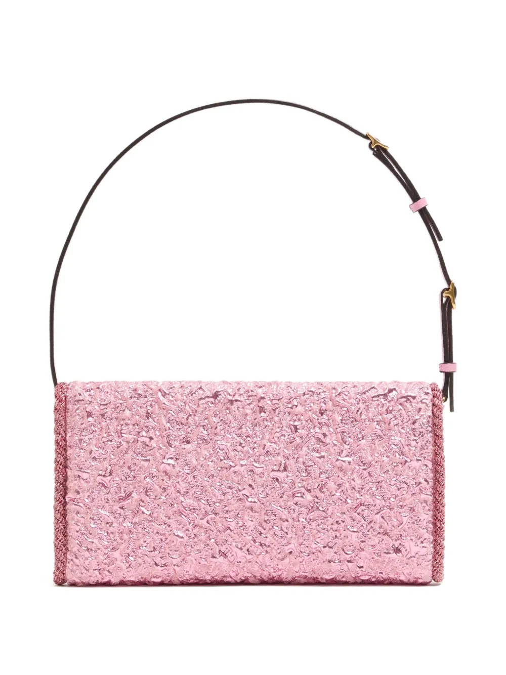 Valentino Metallic Vain Soft Clutch Bag In Pink