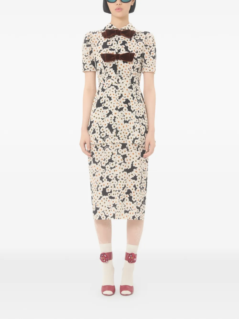 Valentino Garavani Midi-jurk met strikdetail en print - Zwart