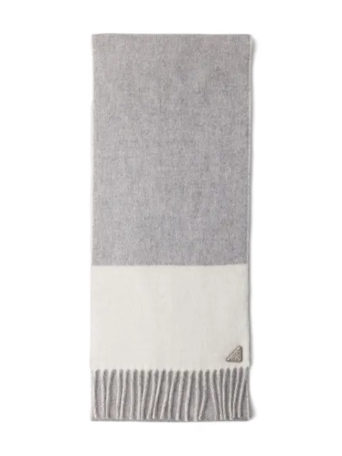 Prada logo-triangle fringed cashmere scarf