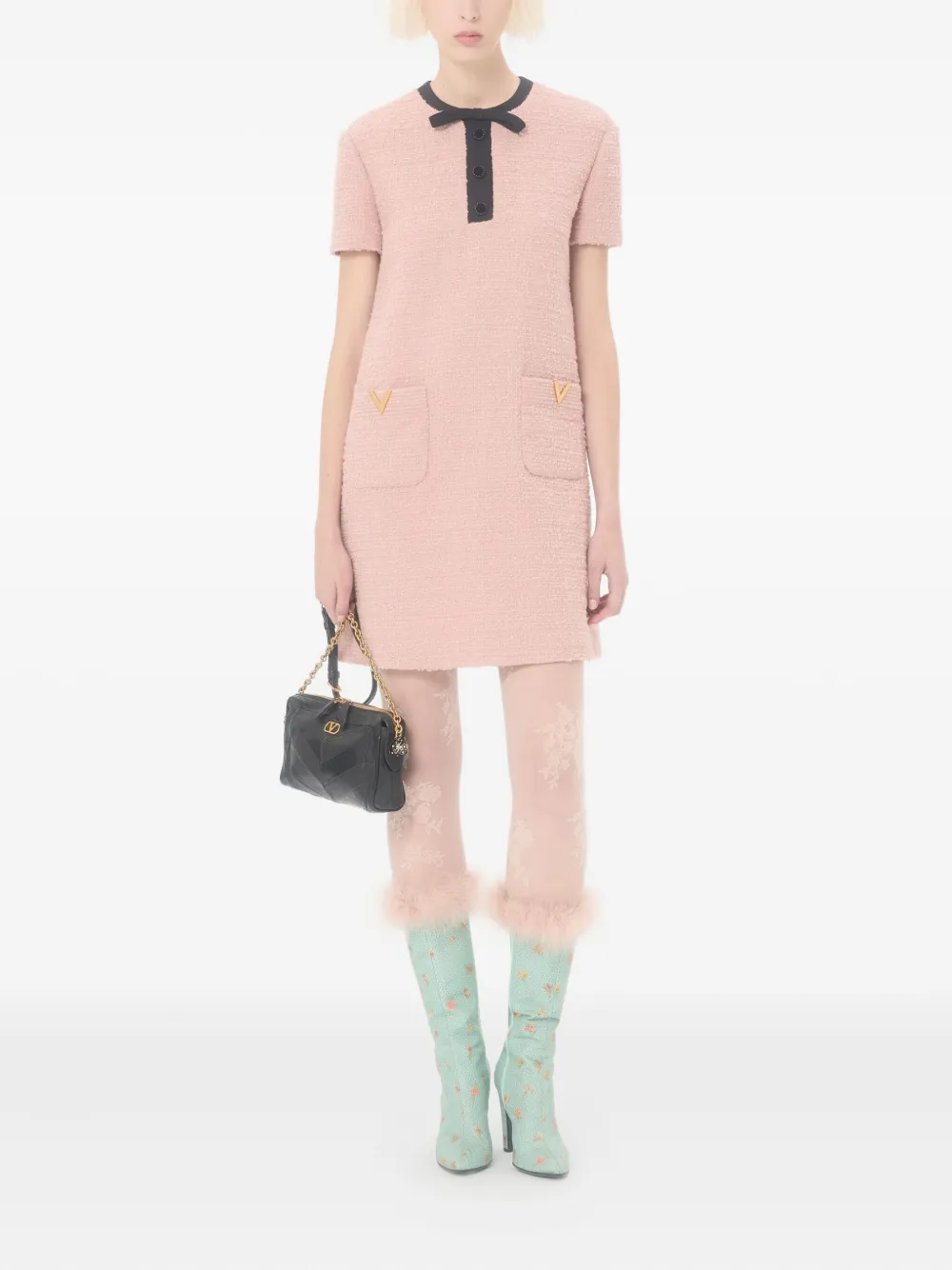Valentino Short Dress With Bow And Pockets In Pink