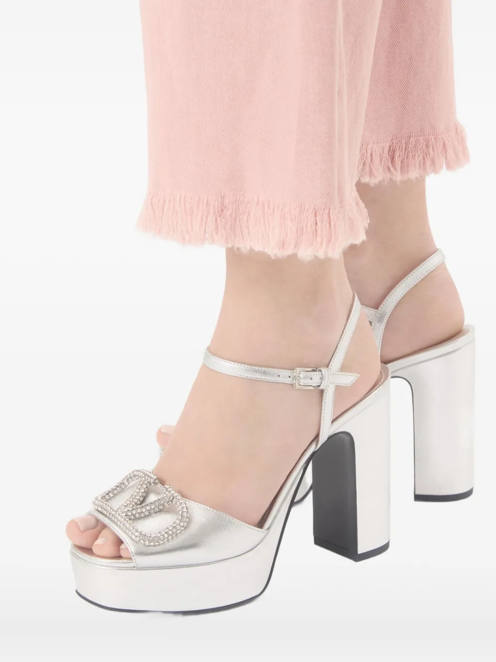 Valentino Garavani 115 mm VLogo Signature sandalen met plateauzool Zilver