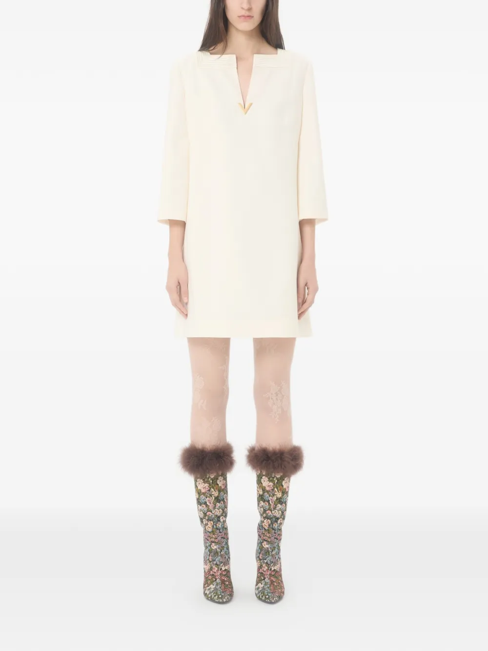 Valentino Garavani Vlogo-detail mini dress - Beige