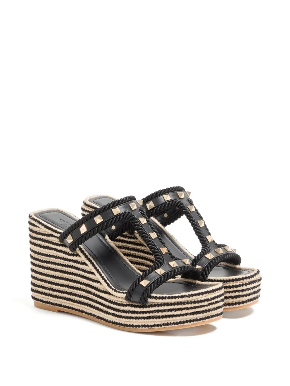 Valentino Garavani Rope espadrilles met sleehak en studs Zwart