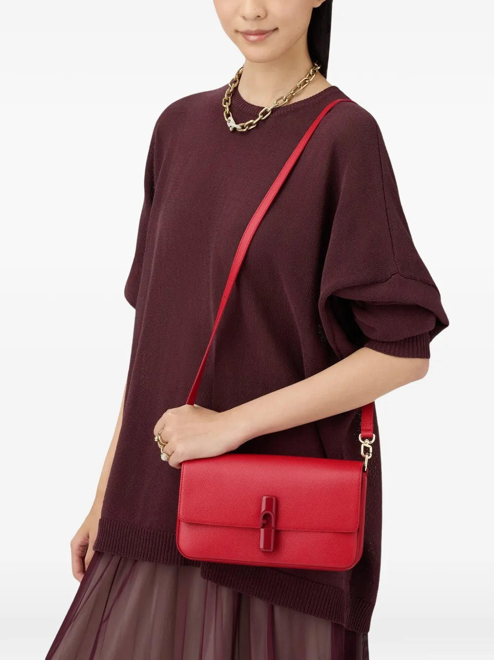Furla Iride kleine leren crossbodytas Rood
