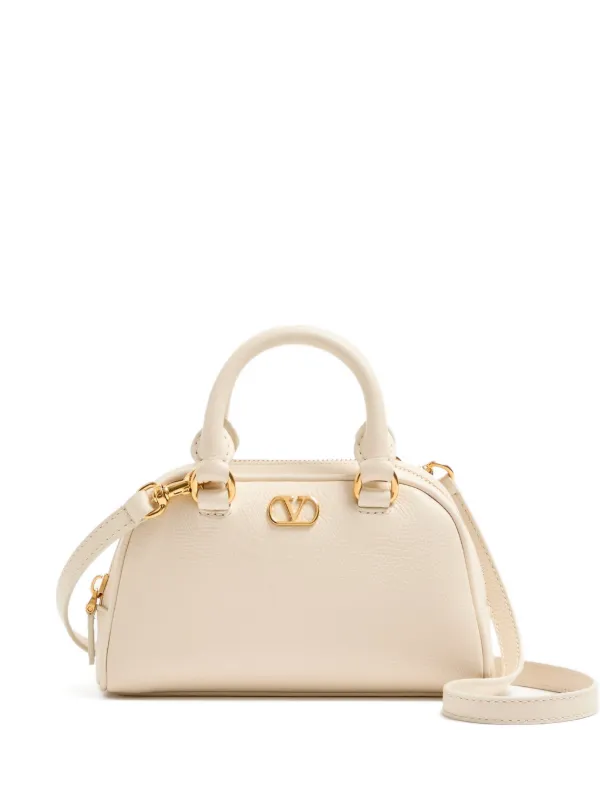Valentino Garavani Vlogo Signature Grained Leather Tote Bag in Neutrals