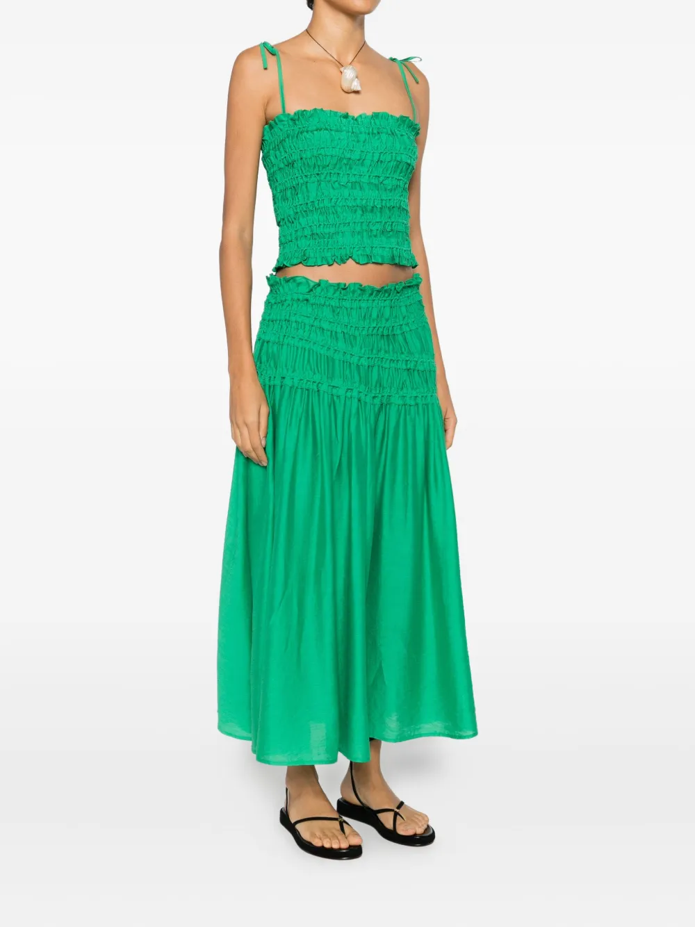 Tory Burch Smocked Viscose Skirt In Green