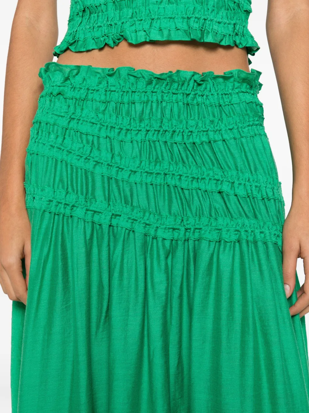 Tory Burch Smocked Viscose Skirt In Green