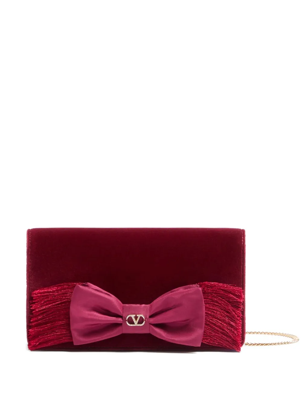 Valentino Garavani Vlogo Signature velvet bow clutch bag - Red