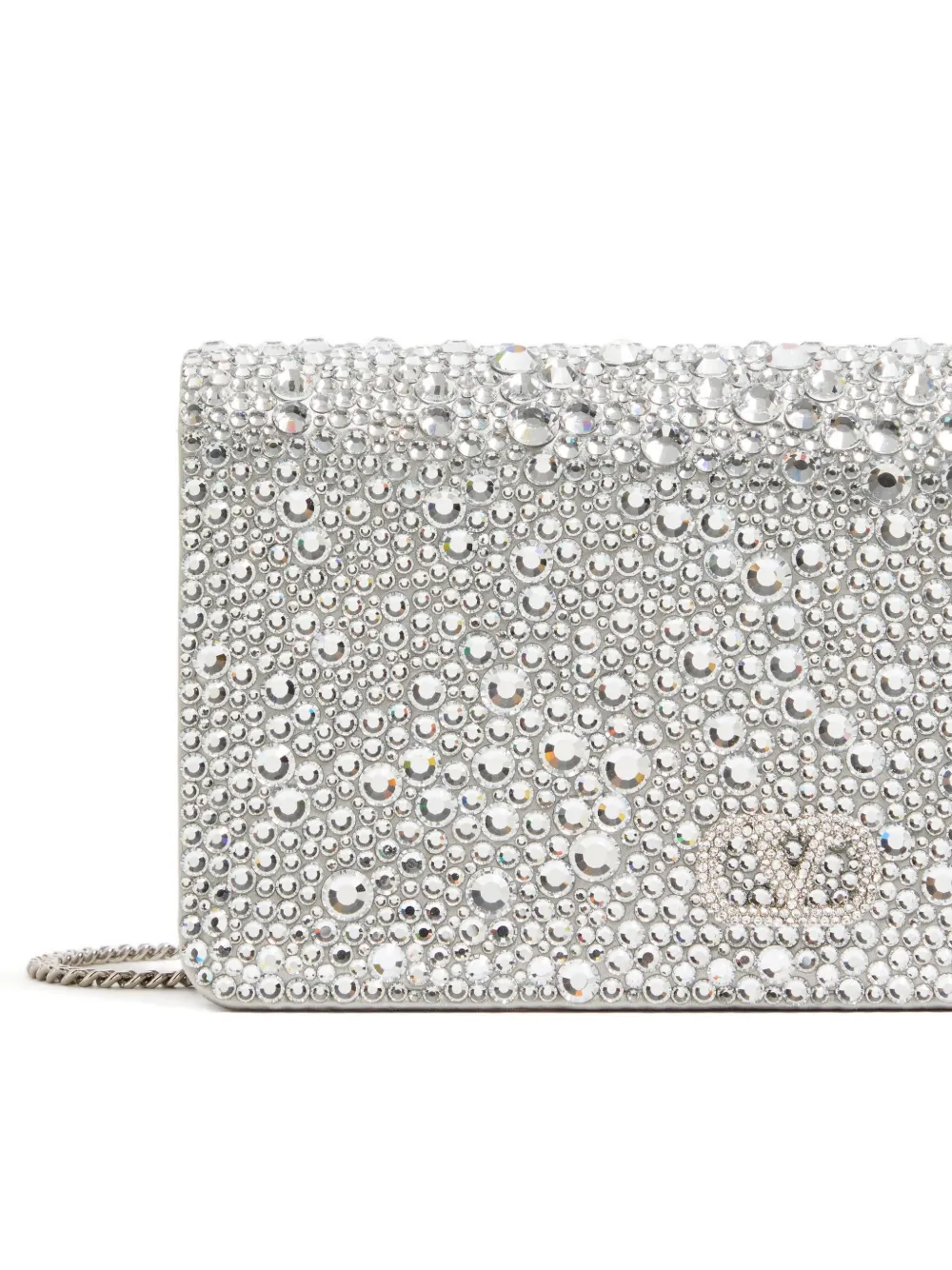Valentino Vlogo Signature Sparkling-embroidery Clutch Bag In Silver