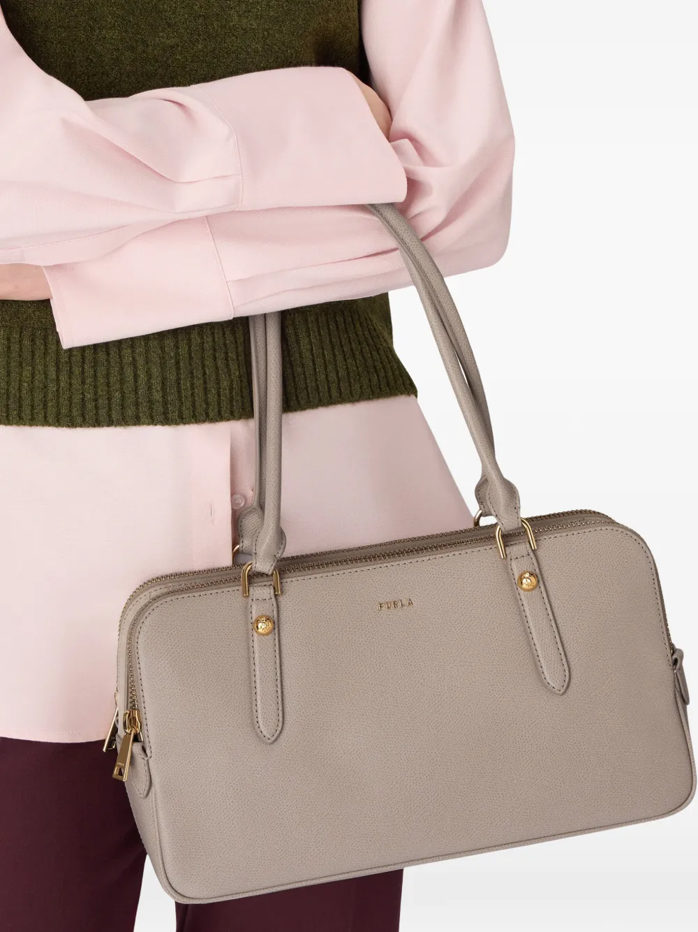 Furla Boston leren shopper Grijs