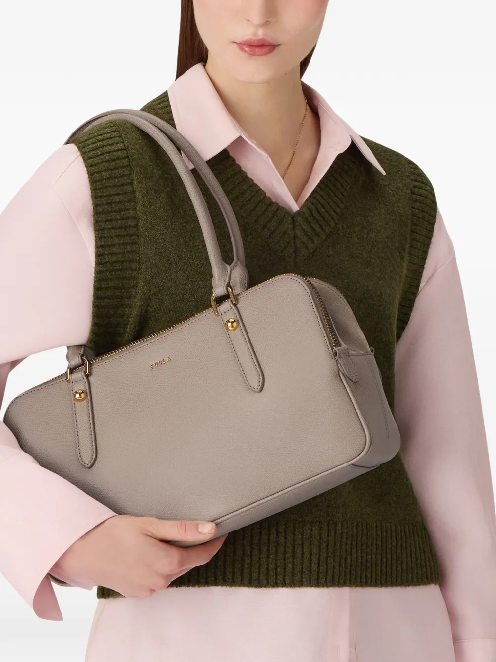 Furla Boston leren shopper Grijs