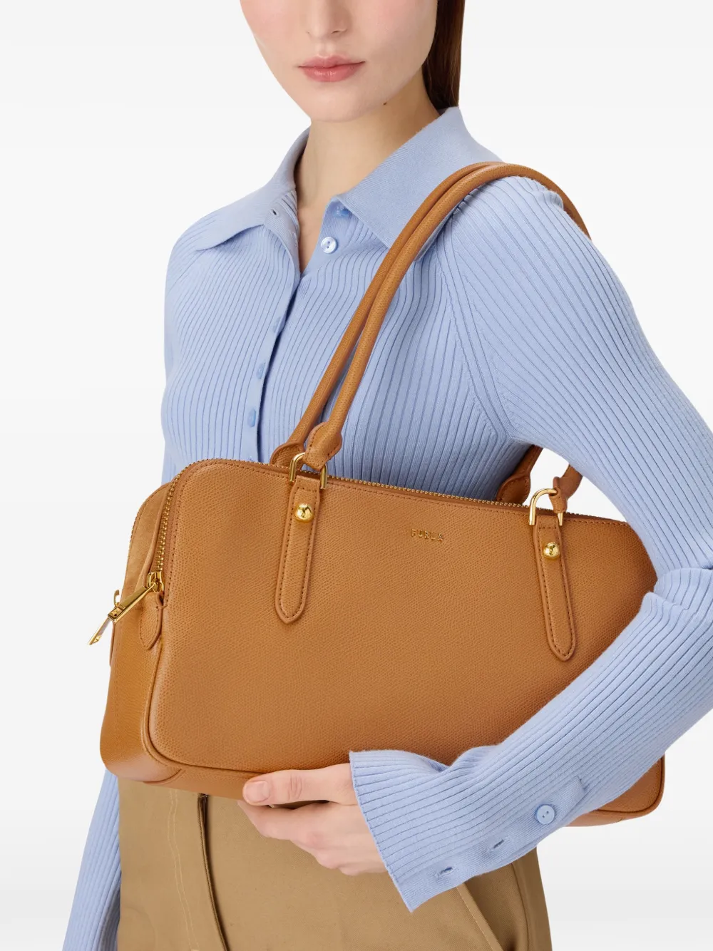 Furla Boston leren shopper Bruin