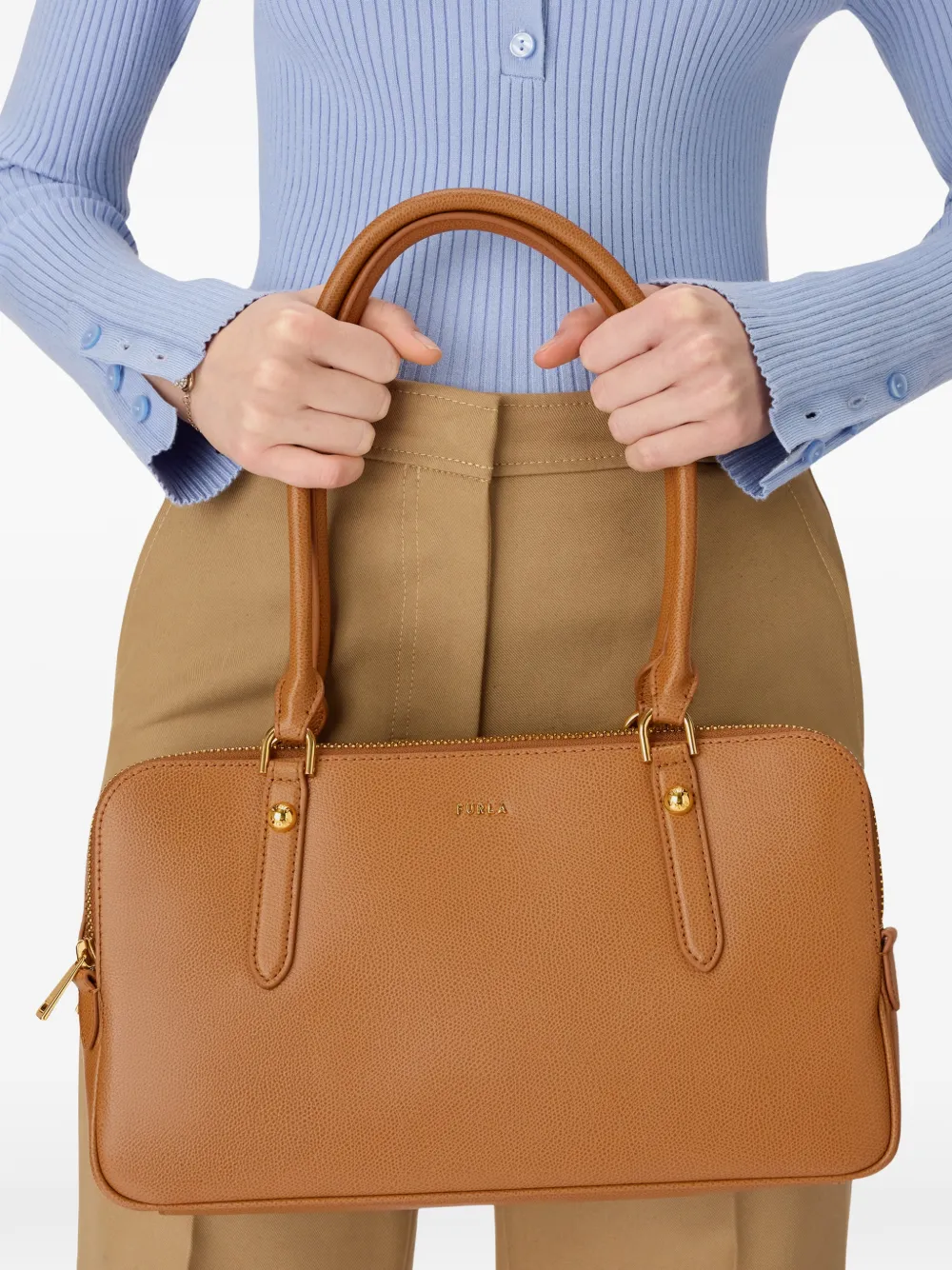 Furla Boston leren shopper Bruin