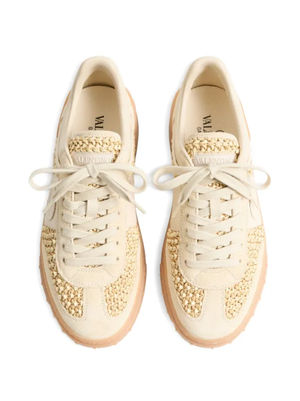 Valentino Garavani Upvillage Sneakers In Woven Raffia Fabric