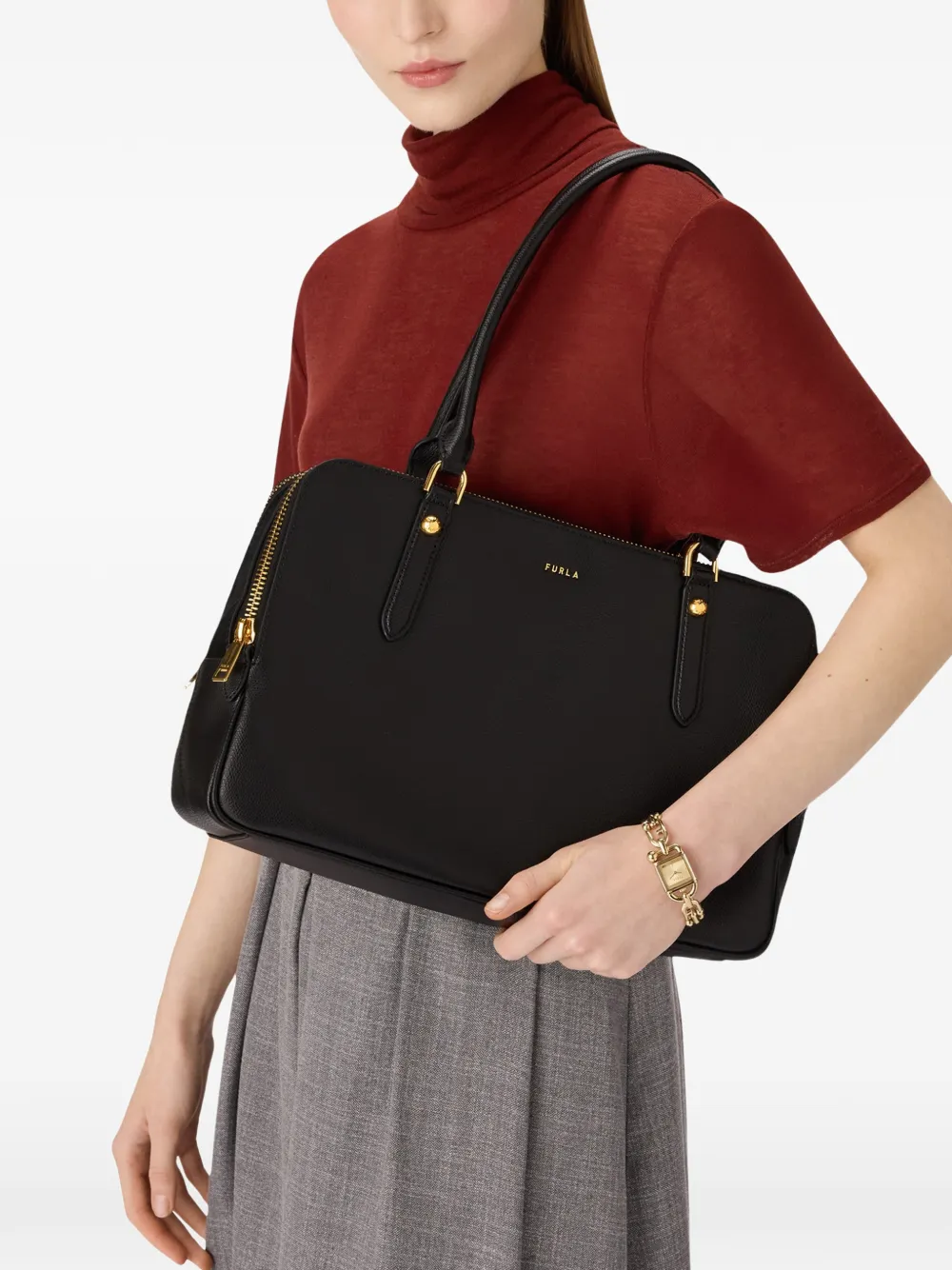 Furla Giulia grote shopper met textuur Zwart