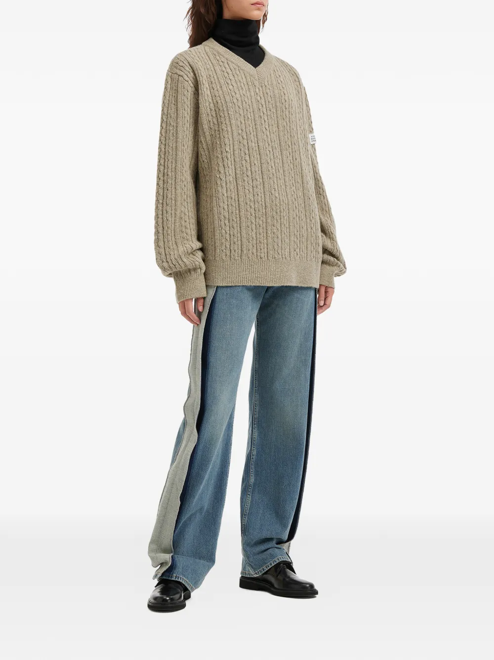 MM6 Maison Margiela V-neck cable-knit sweater - Beige