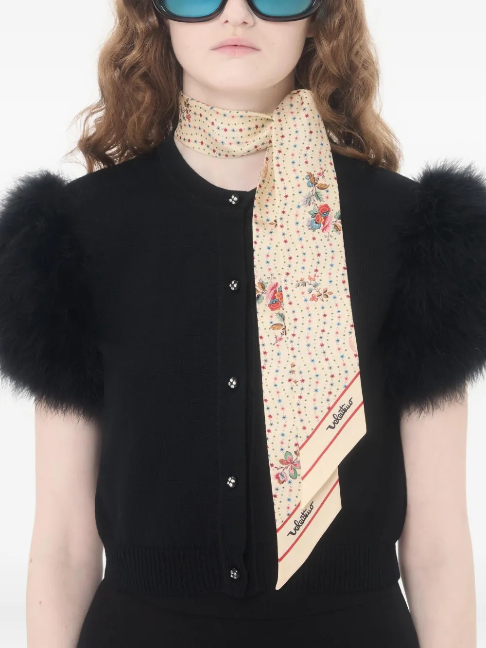 Valentino Floral Stelline E Fio Bandeau Scarf In Neutral