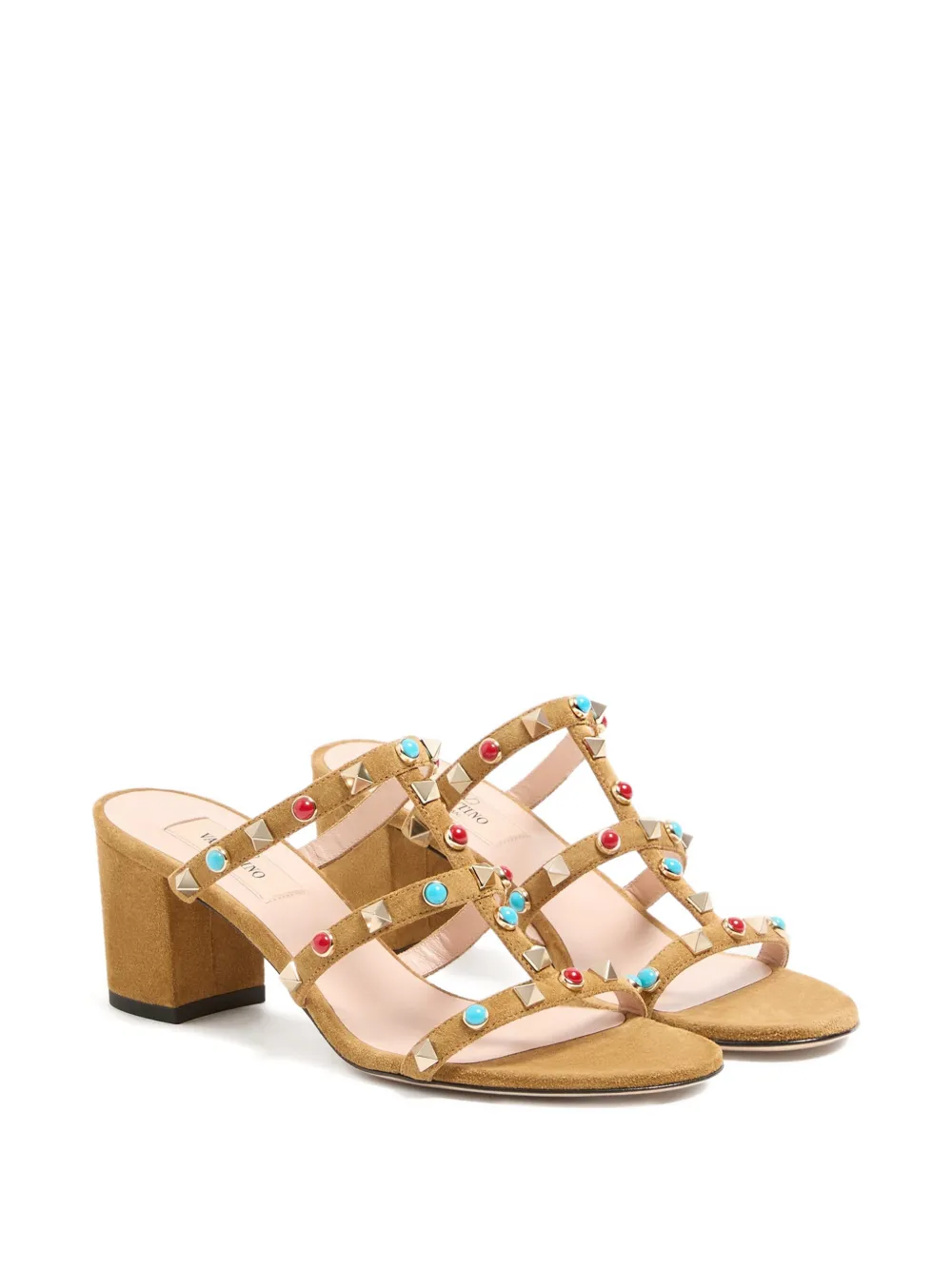 Valentino Garavani Rockstud leren sandalen verfraaid met cabochon Bruin