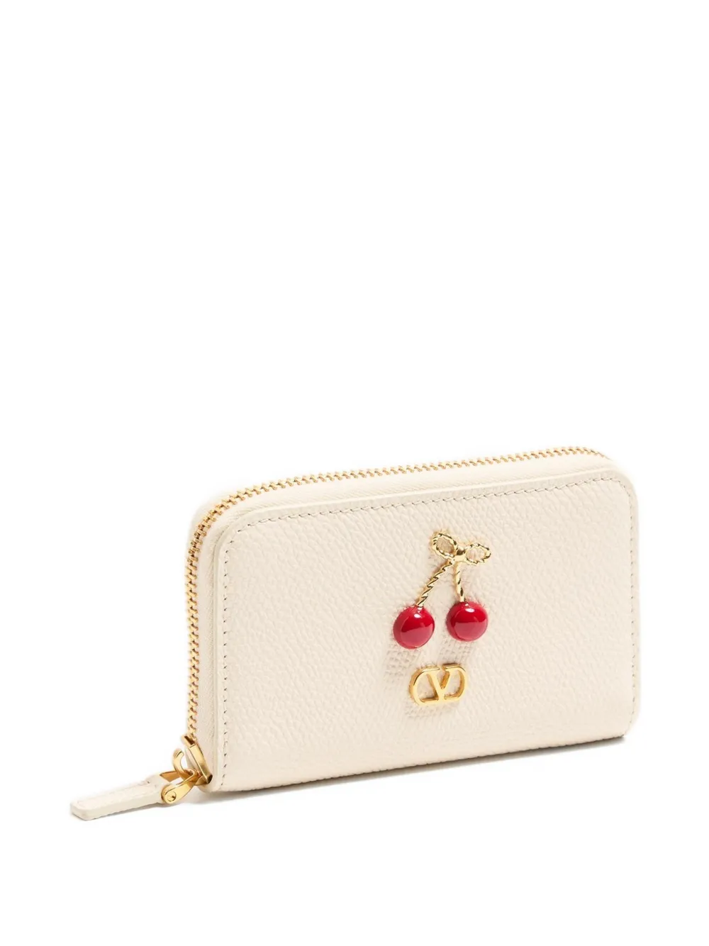 Valentino Garavani Cherryfic mini-portemonnee van bewerkt kalfsleer Beige