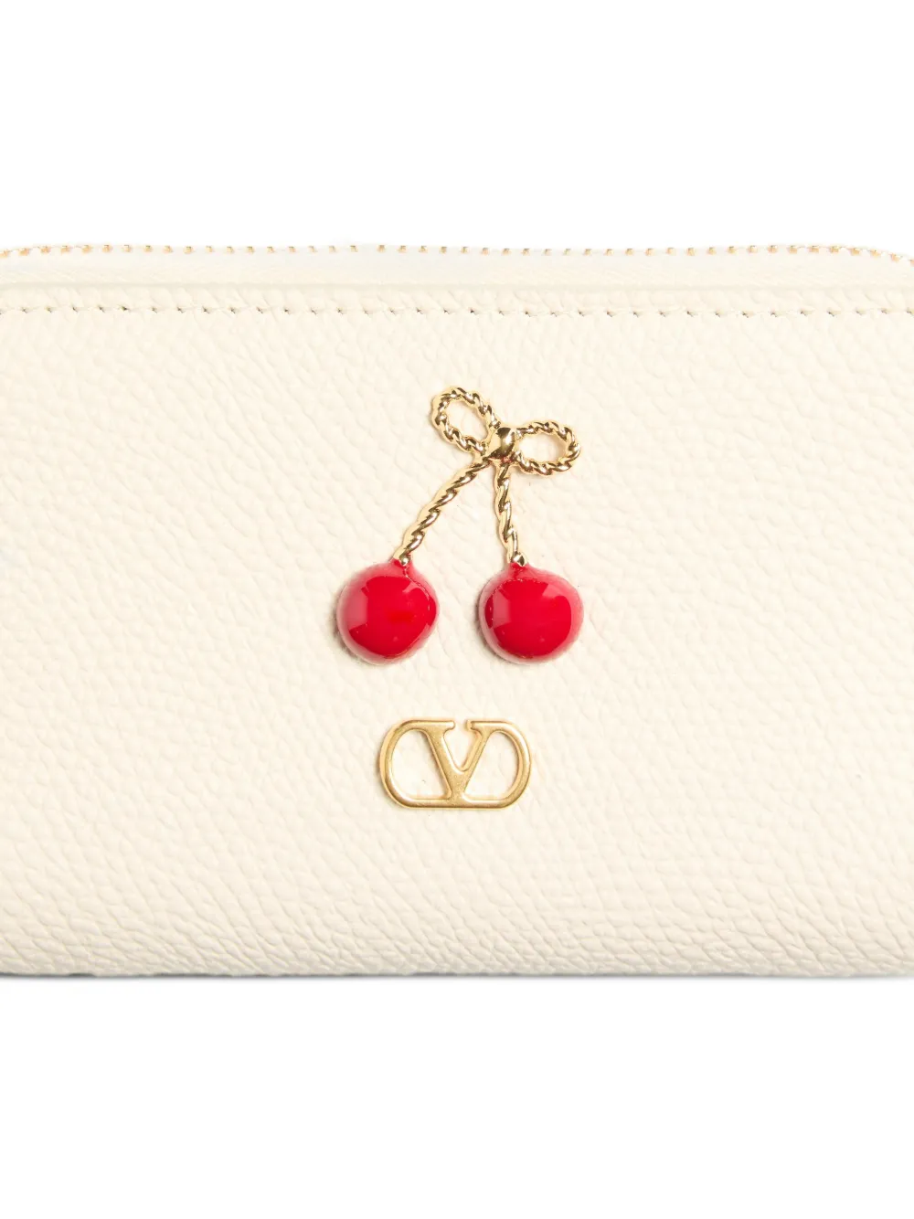 Valentino Garavani Cherryfic mini-portemonnee van bewerkt kalfsleer Beige