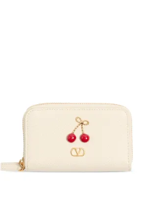 Valentino Garavani チェリーアップリケ レザー財布 | ピンク