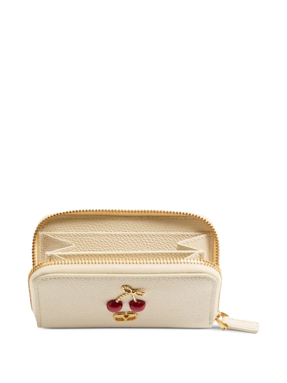 Valentino Garavani Cherryfic mini-portemonnee van bewerkt kalfsleer Beige