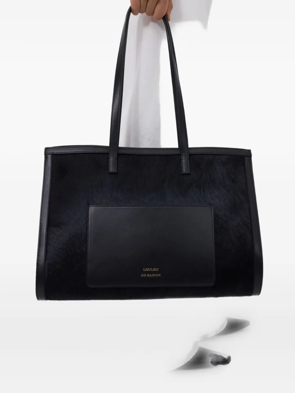 LouLou de Saison large Nikos pony-effect leather tote bag - Zwart