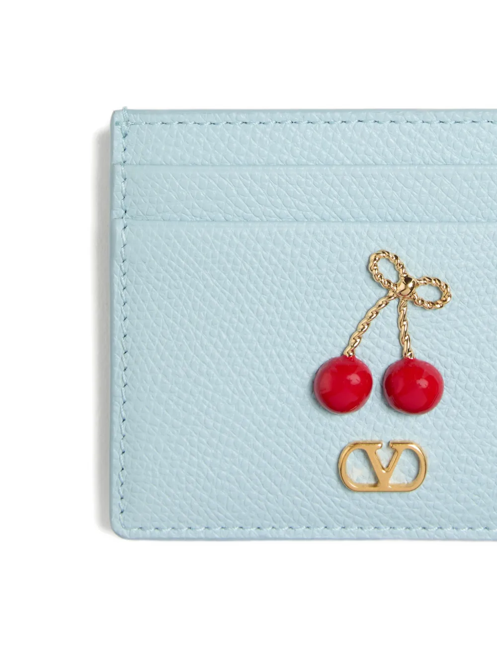 Valentino Cherryfic Grained-leather Card Holder In Blue