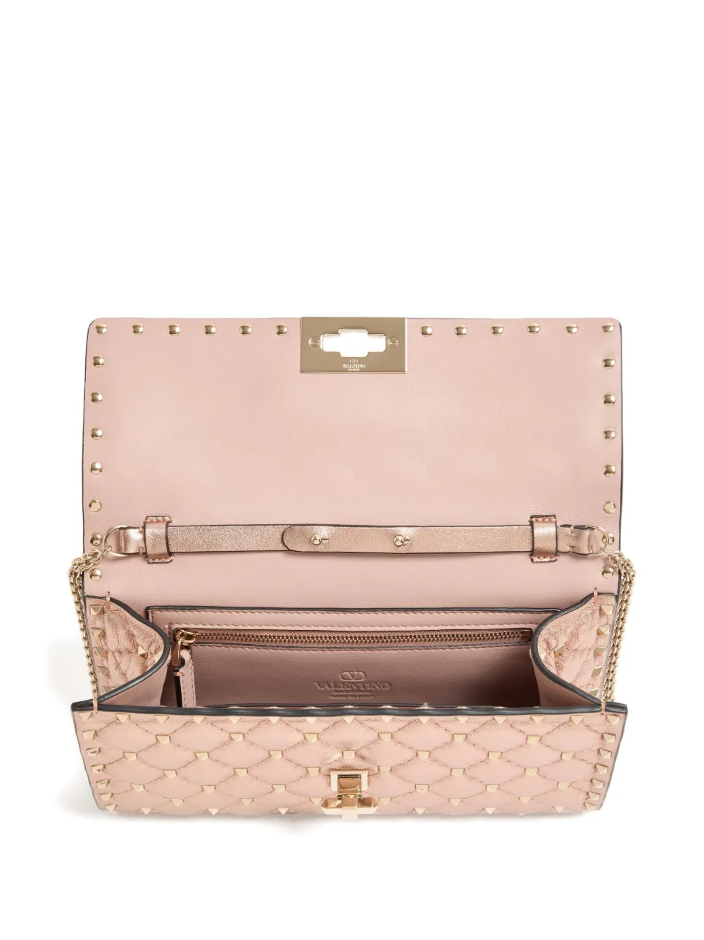 Valentino Garavani Garavani Rockstud Spike Shoulder Bag In Laminated Nappa Leather Woman R In Pink