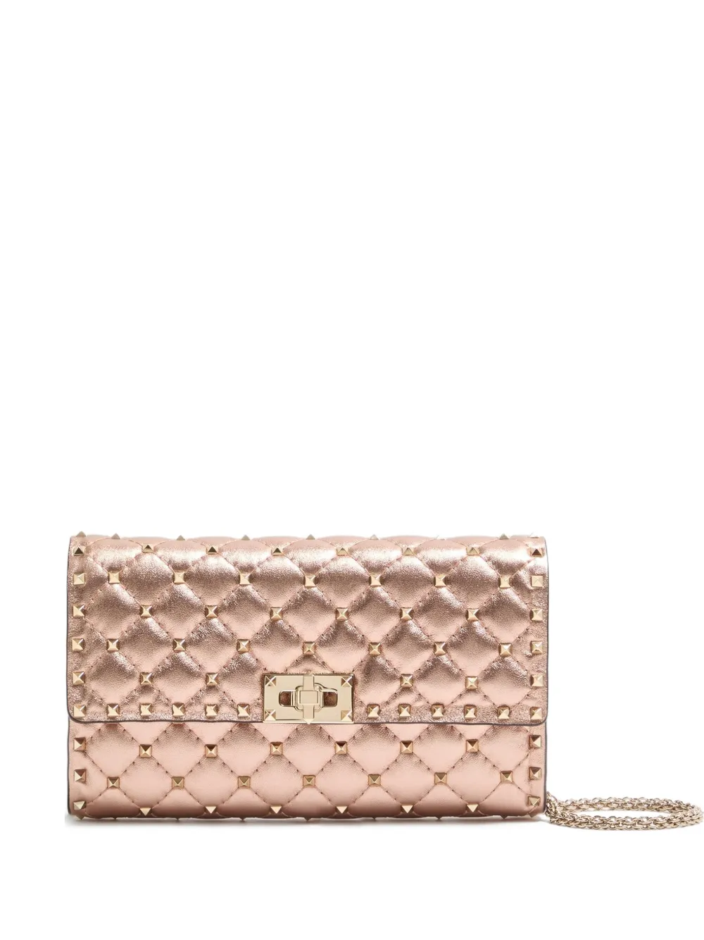 Valentino Garavani Garavani Rockstud Spike Shoulder Bag In Laminated Nappa Leather Woman R In Pink