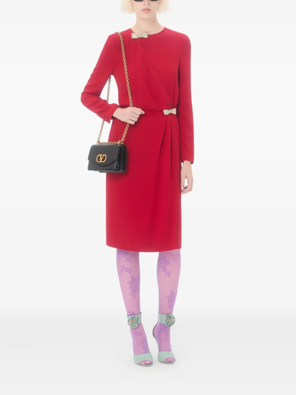 Valentino Garavani Midi-jurk met strik-detail - Rood