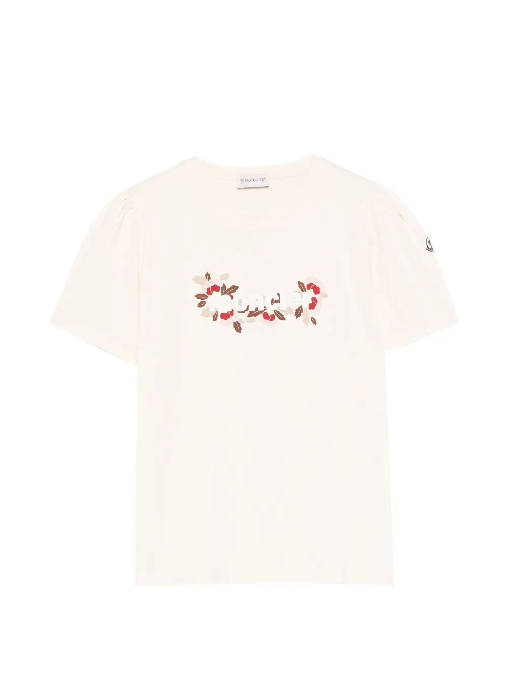 Moncler Enfant T-shirt met pofmouwen en bloe Beige