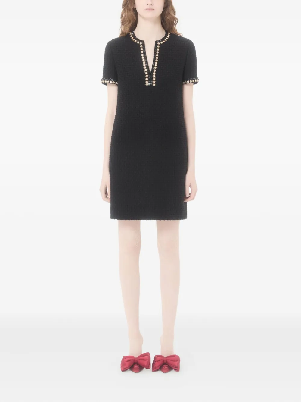 embroidered canestrello-tweed mini dress