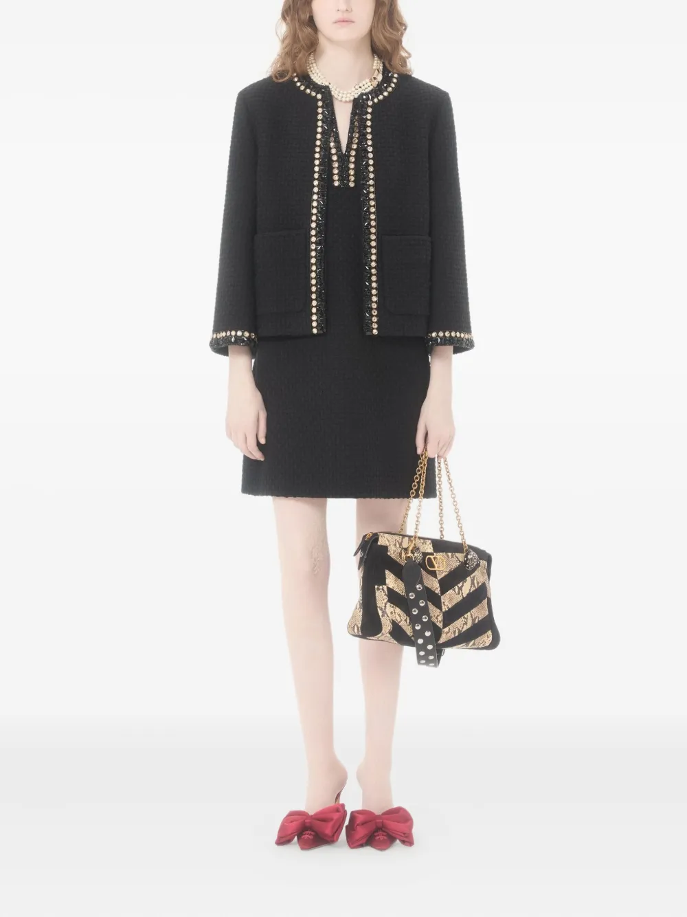 embroidered canestrello-tweed mini dress