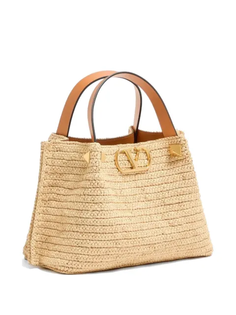 Valentino Garavani small raffia logo-plaque tote bag