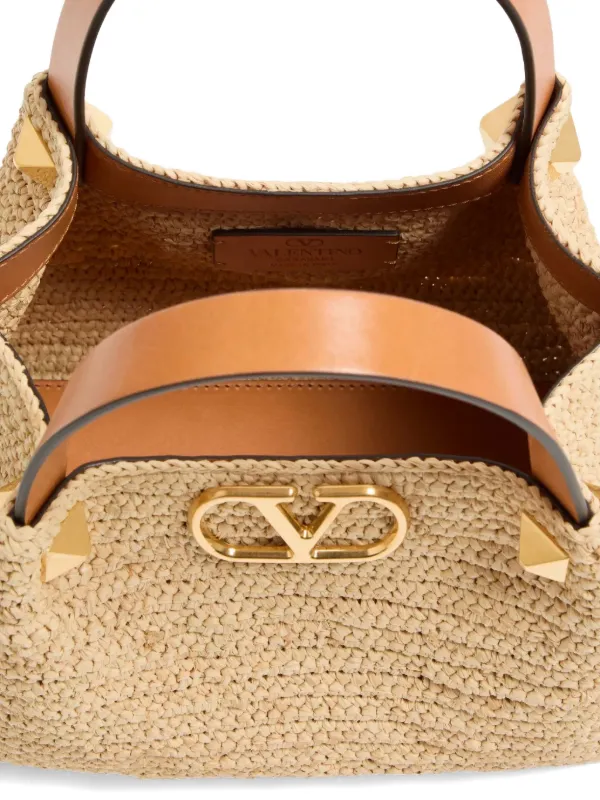 VALENTINO GARAVANI ロゴモチーフ ハンドバッグ Valentino Garavani ロゴプレート ハンドバッグ | ニュートラル