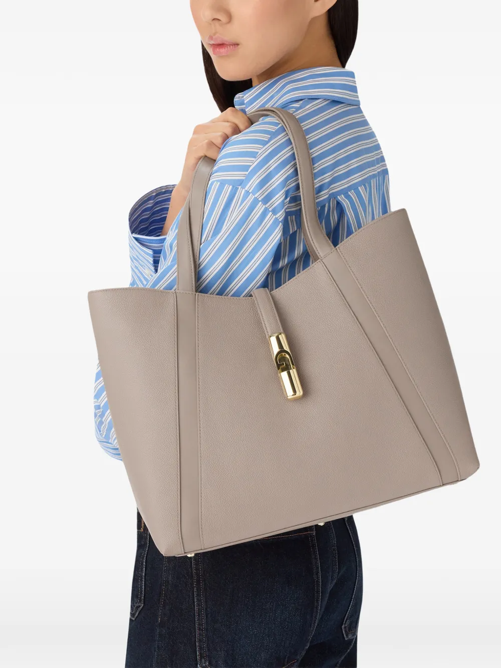 Furla Goccia leren shopper met textuur Beige