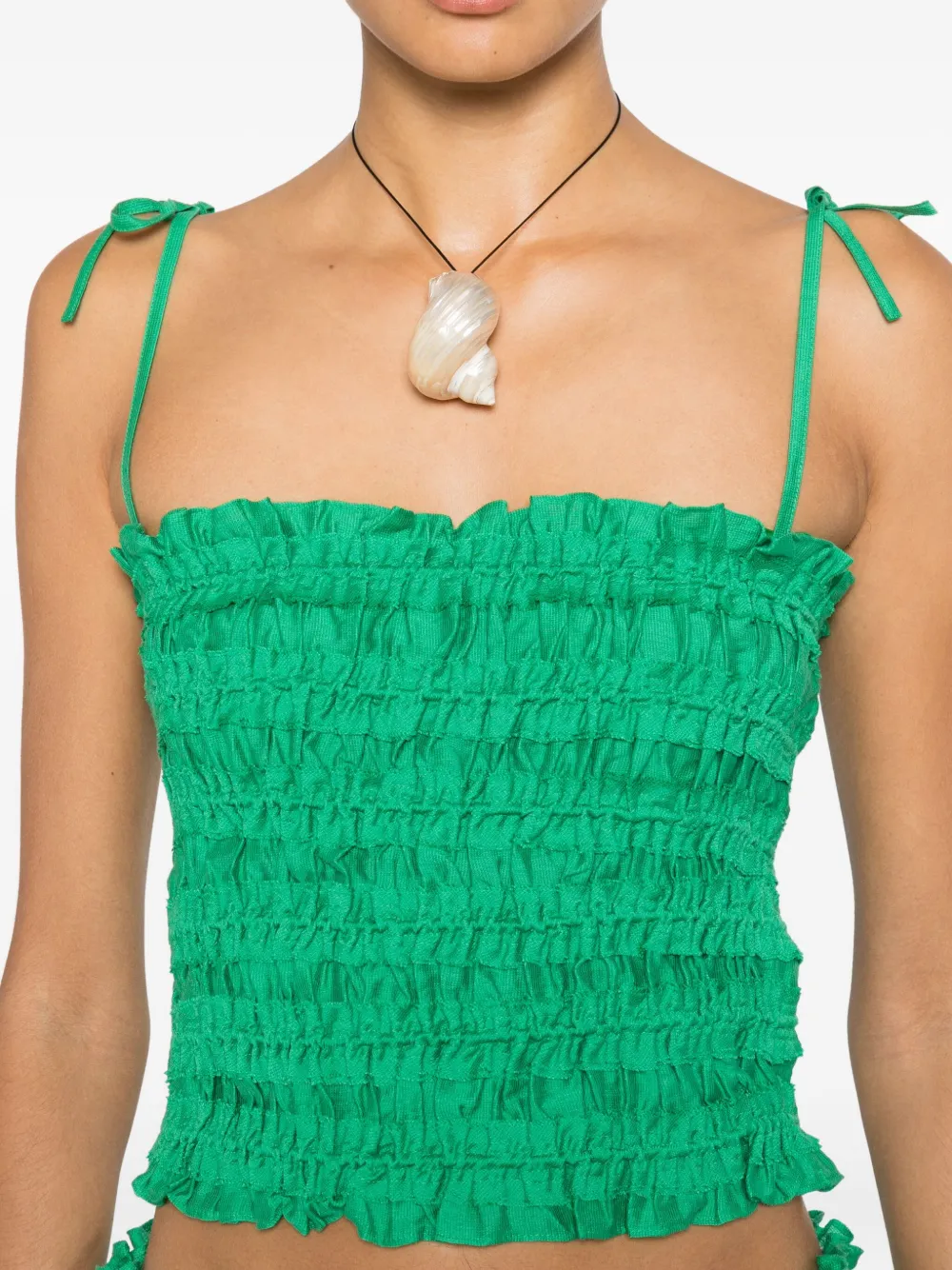 Tory Burch Shirred Tie Top In Green