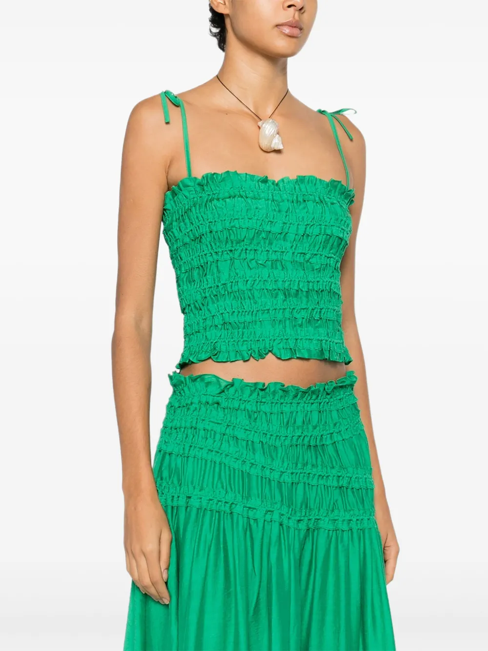 Tory Burch Shirred Tie Top In Green