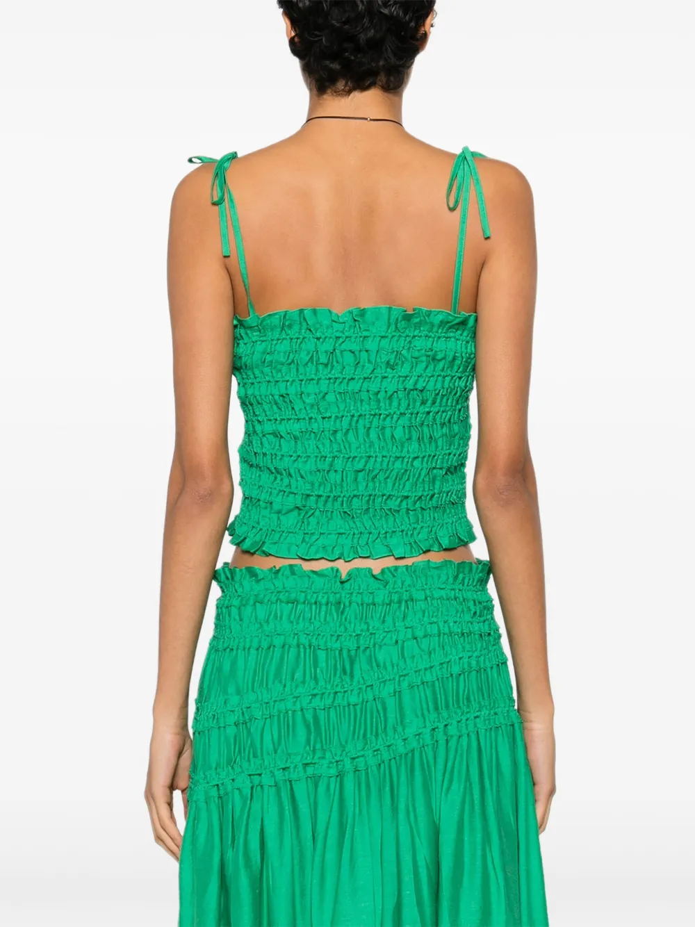 Tory Burch Shirred Tie Top In Green