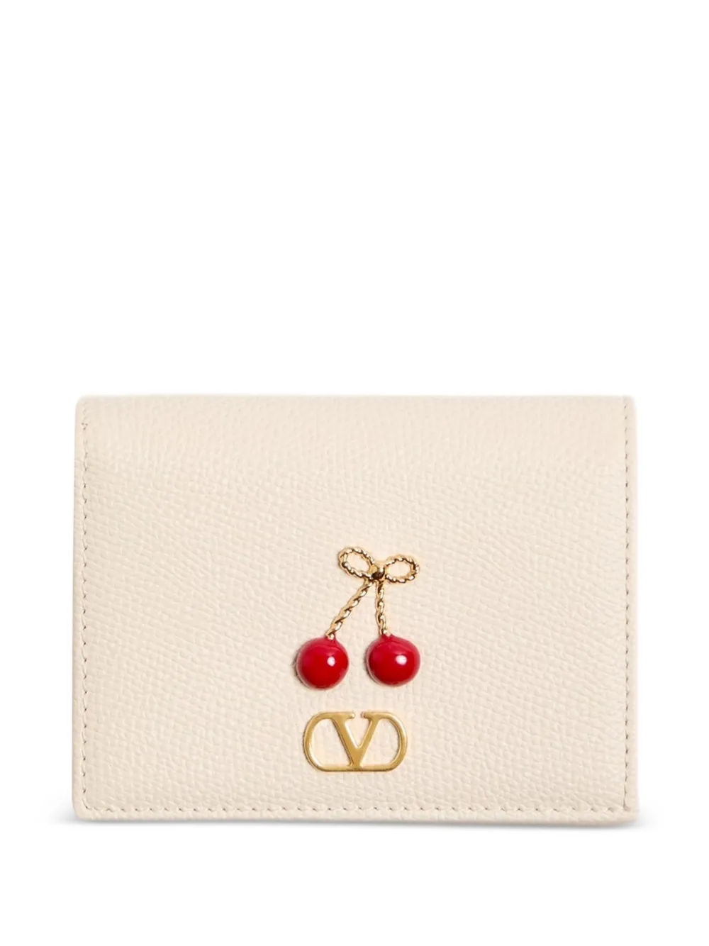 Valentino Cherryfic Leather Wallet In Neutral