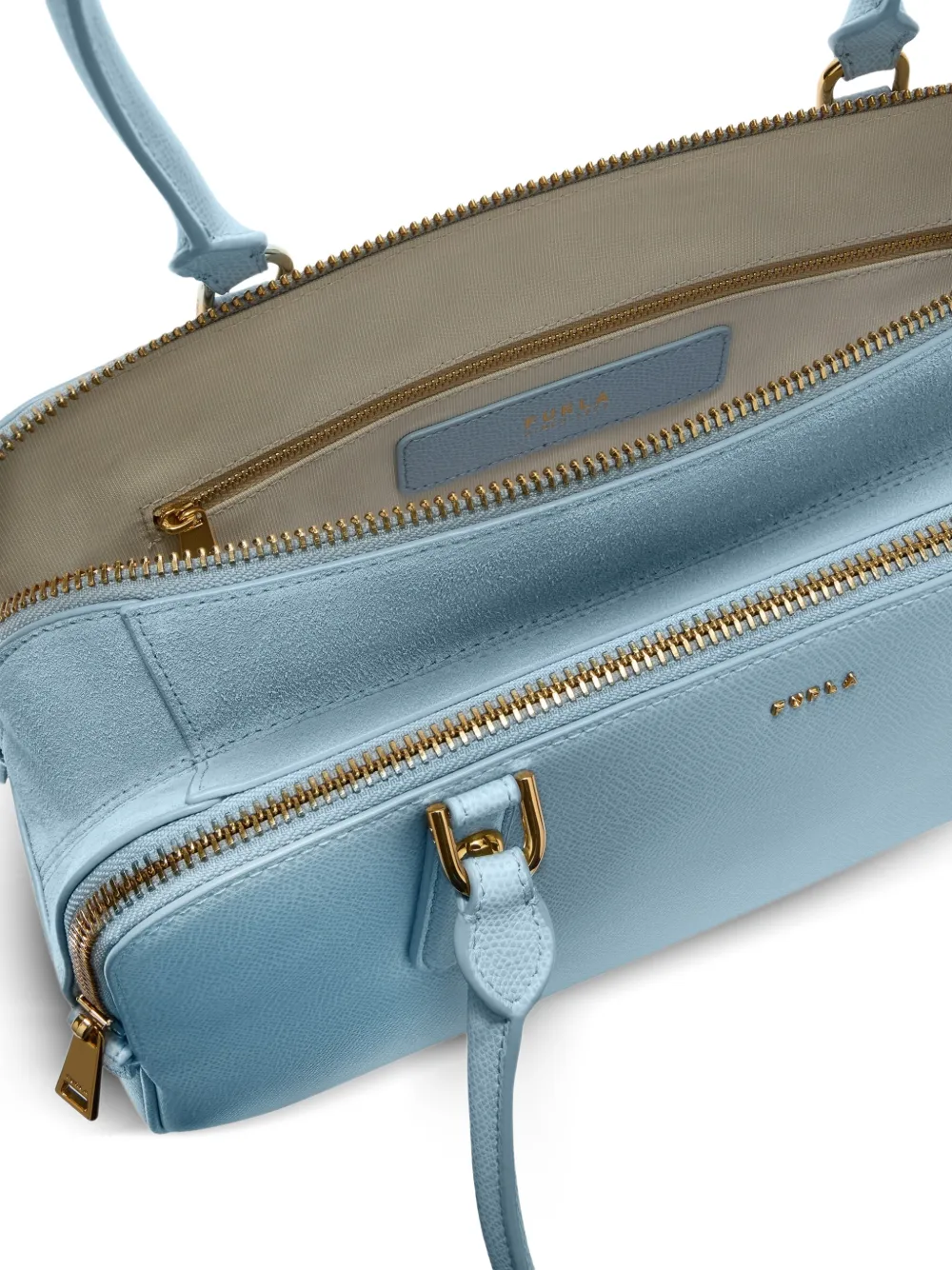 Furla Boston medium leren shopper met rits Blauw