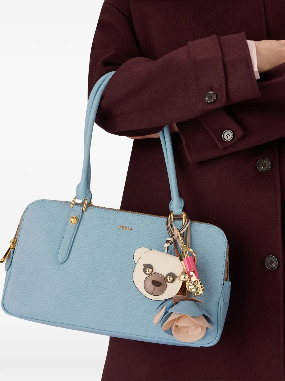 Furla Boston medium leren shopper met rits Blauw