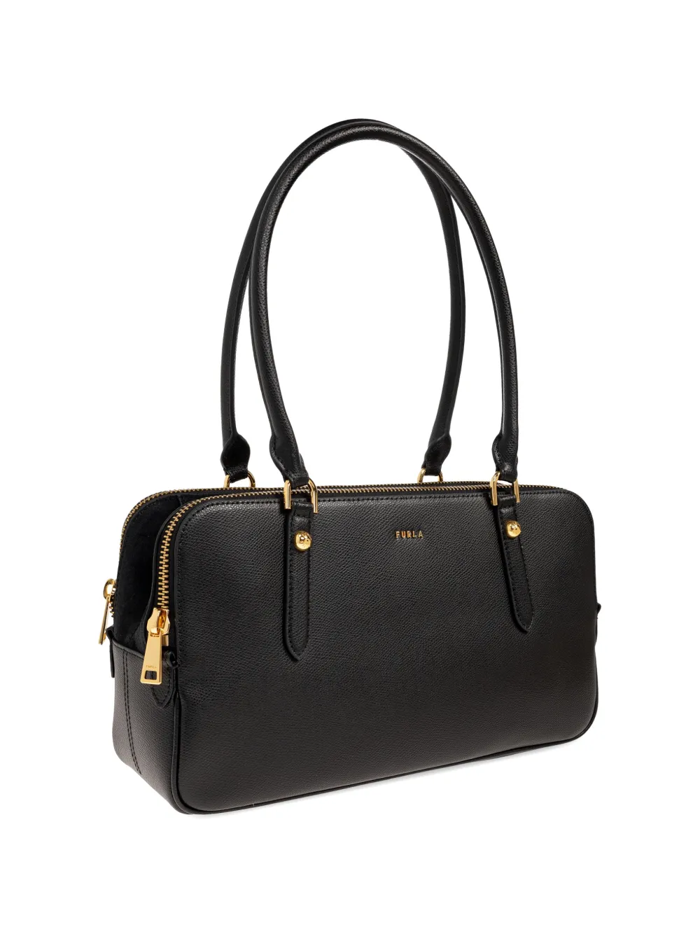 Furla Boston medium leren shopper met rits Zwart